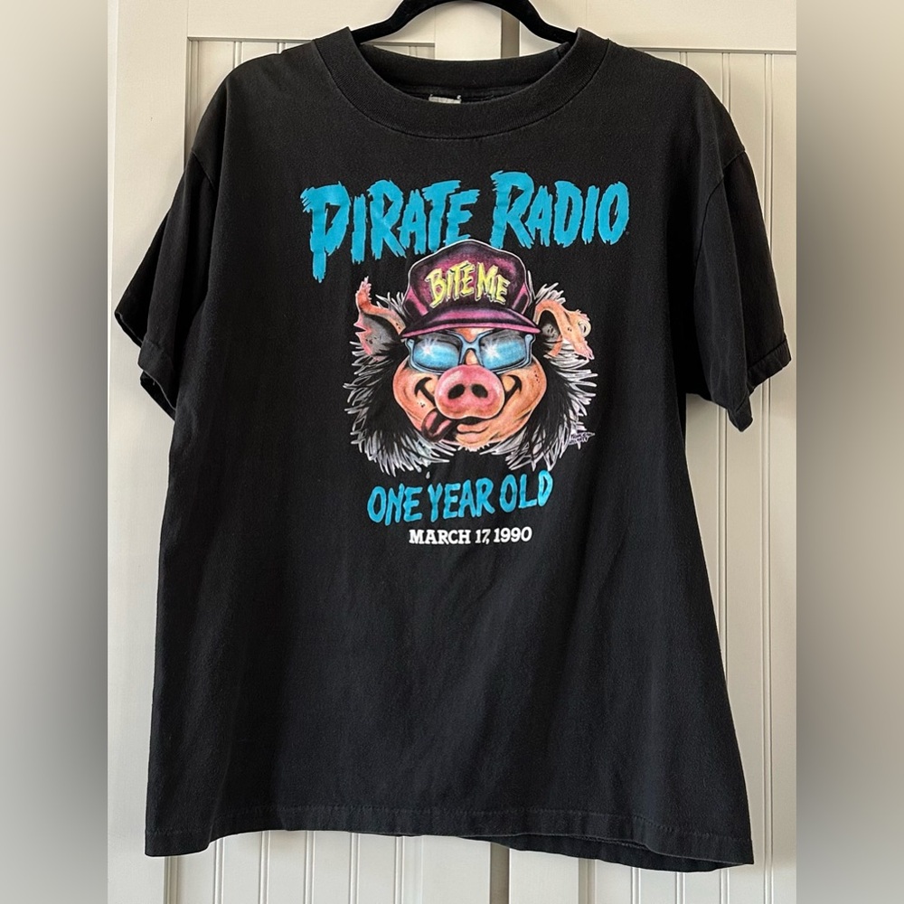 Vintage pirate radio pig graphic tee shirt size Large